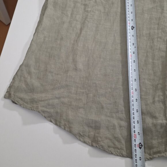 Zara Shirt Dress L Khaki Green Linen LS Roll Up Tab Slits Buttons Coastal Boho - Picture 11 of 16